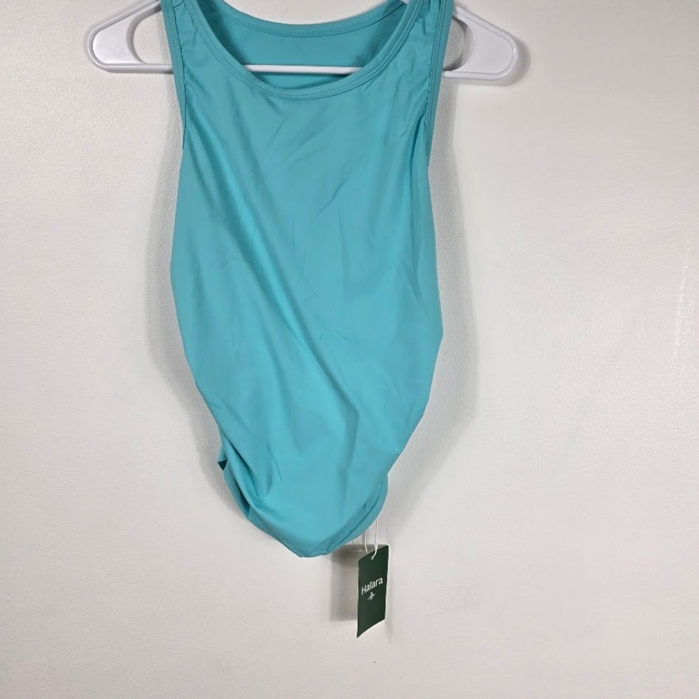 Halara Womens XS Turquoise Blue Ruched Side Racerback Activewear Tank Top NWT